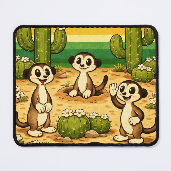 Item preview, Retro Meerkat Desert Cartoon – Vintage 1930s Style Meerkats & Cactus Mexican Desert Aesthetic designed and sold by chihuahuashower.