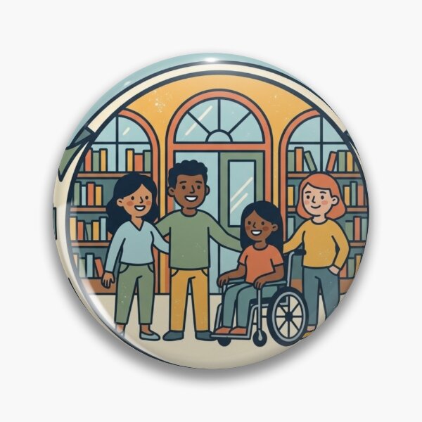 Item preview, Everyone Belongs At The Library - Inclusive Community Bookshelf Badge designed and sold by Wear Sculpt.