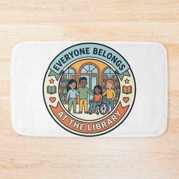 Item preview, Everyone Belongs At The Library - Inclusive Community Bookshelf Badge designed and sold by Wear Sculpt.