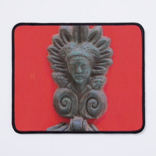 Item preview, Antique Bronze Door Knocker With Patina on Bright Red Door Decorative Face Ornament Detail designed and sold by Nmallia.