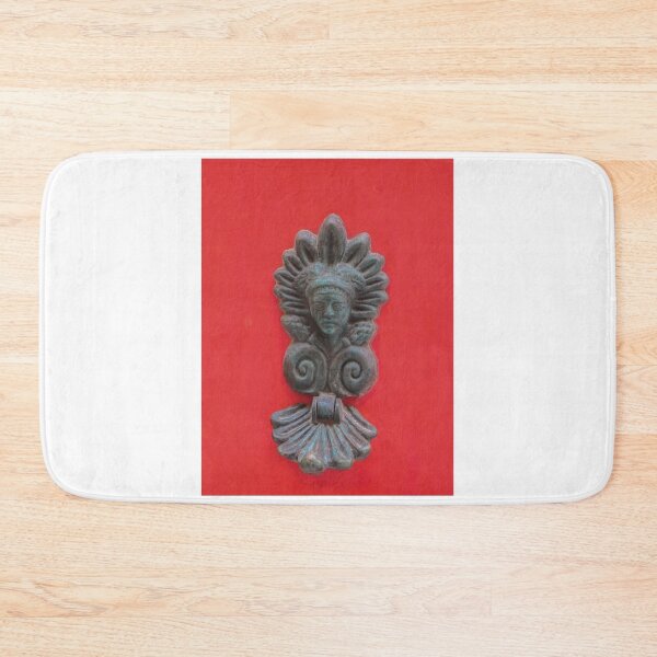 Item preview, Antique Bronze Door Knocker With Patina on Bright Red Door Decorative Face Ornament Detail designed and sold by Nmallia.