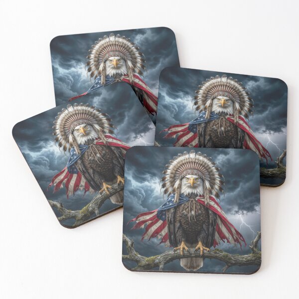 Item preview, Bald Eagle Wearing a Headdress and American Flag designed and sold by Maria Dryfhout.