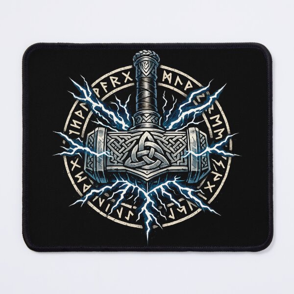 Item preview, Mjolnir Thor Hammer with Runes – Viking Norse Mythology Thunder Hammer Nordic Symbol designed and sold by R3X .