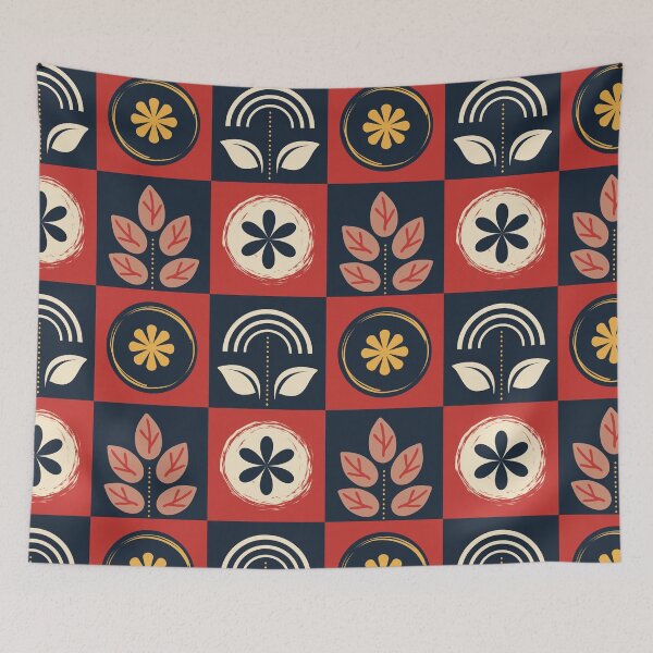 Item preview, Geometric Botanical Folk Art Pattern Scandinavian Aesthetic Design for Nature Lovers Home Decor Gift designed and sold by CocoLuneDesigns.