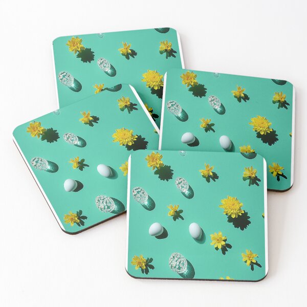 Item preview, Easter eggs and yellow flowers on a green surface designed and sold by Stellar Geometry.