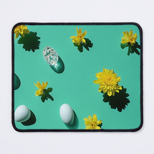 Item preview, Easter eggs and yellow flowers on a green surface designed and sold by Stellar Geometry.