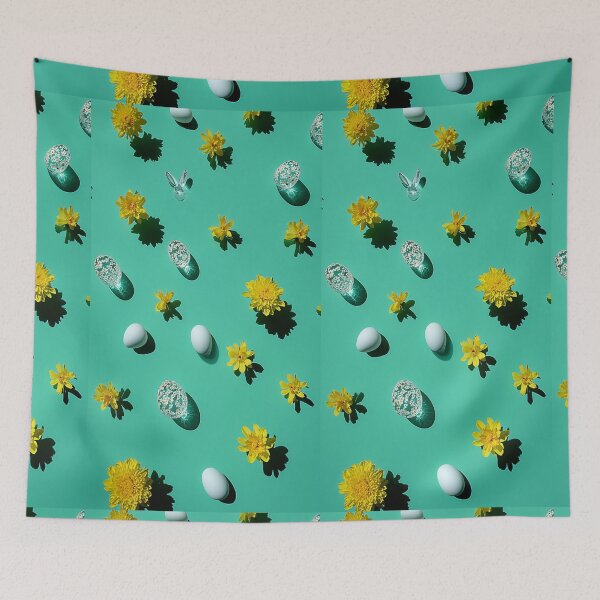 Item preview, Easter eggs and yellow flowers on a green surface designed and sold by Stellar Geometry.