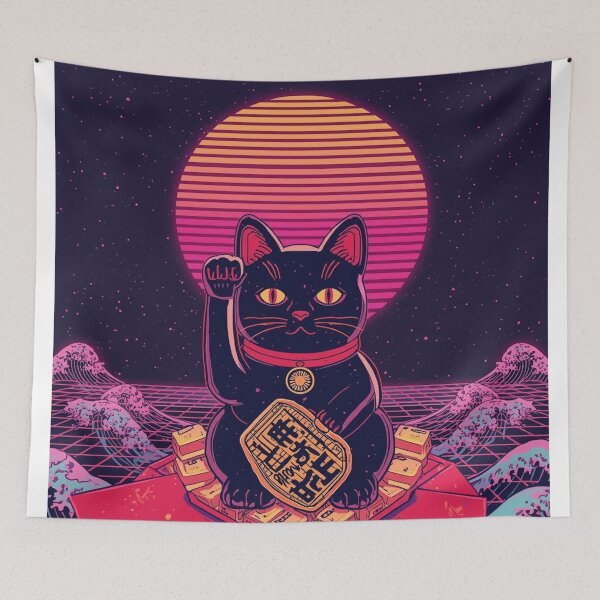 Item preview, Retro Synthwave Maneki-neko | 80s Neon Lucky Cat designed and sold by Vandy Fullam.