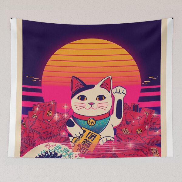 Item preview, Cyberpunk Lucky Cat | Neon Ukiyo-e Prosperity Art designed and sold by Vandy Fullam.