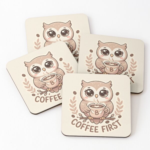 Item preview, Coffee First - Cute Kawaii Owl with Coffee Mug Sticker designed and sold by WowDezign.