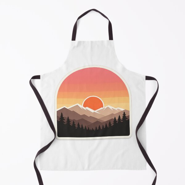 Item preview, “Minimal aesthetic mountain landscape with sunset gradient sky, pine trees silhouette, retro vintage color palette, clean vector style, centered composition, sticker design, transparent background” designed and sold by irfanshikh.