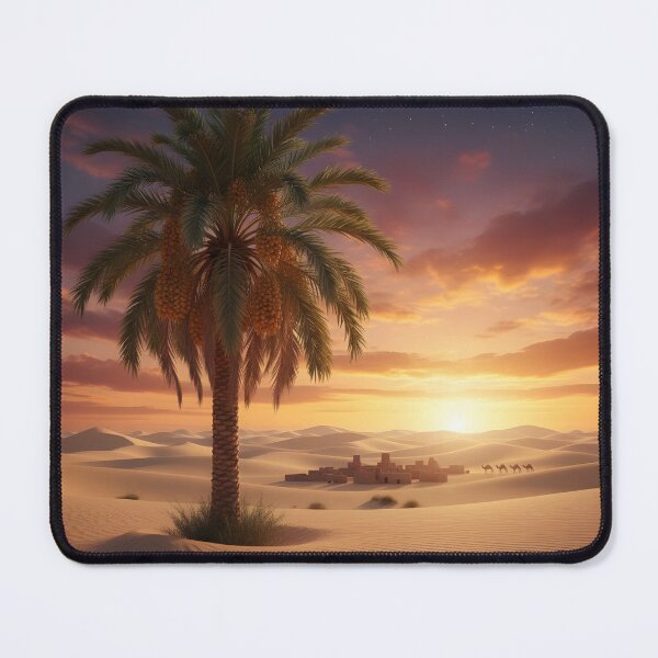 Item preview, Saudi Date Palm Desert Sunset Wall Art Print — Arabian Desert Landscape Poster, Camel Caravan KSA Nature Decor designed and sold by GoldenVerseArt.
