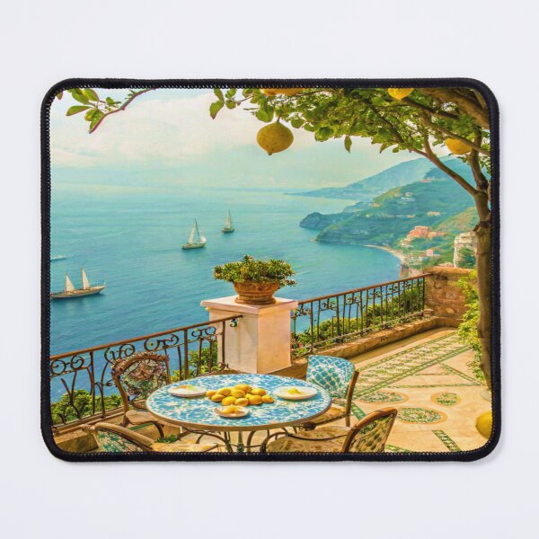 Item preview, Amalfi Coast Balcony View with Lemons and Sailboats Art designed and sold by Tetete.