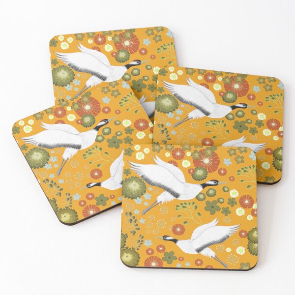 Item preview, Golden Crane Flight Elegant Japanese-Inspired Botanical Birds designed and sold by phatlizzardart.