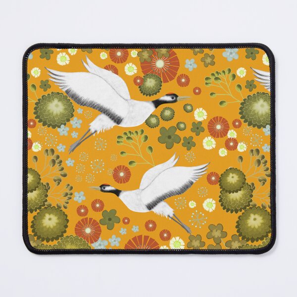 Item preview, Golden Crane Flight Elegant Japanese-Inspired Botanical Birds designed and sold by phatlizzardart.