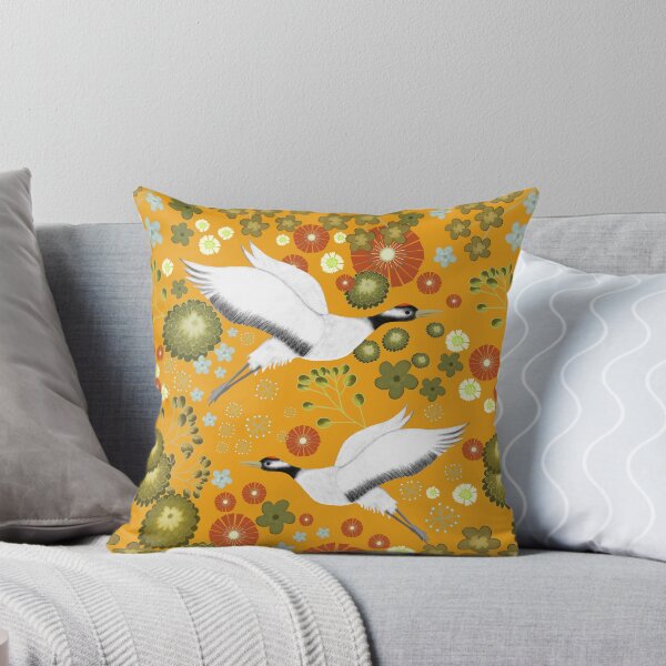 Item preview, Golden Crane Flight Elegant Japanese-Inspired Botanical Birds designed and sold by phatlizzardart.