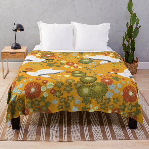 Item preview, Golden Crane Flight Elegant Japanese-Inspired Botanical Birds designed and sold by phatlizzardart.