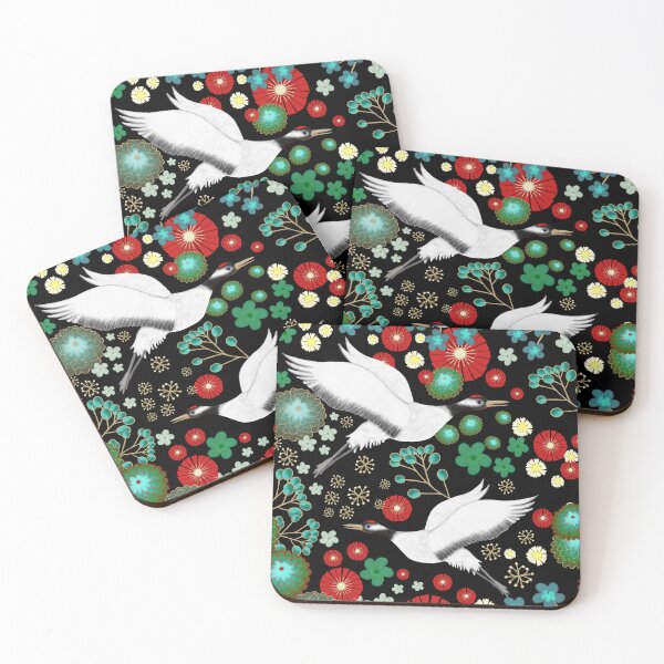 Item preview, Golden Crane Flight Elegant Japanese-Inspired Botanical Birds designed and sold by phatlizzardart.