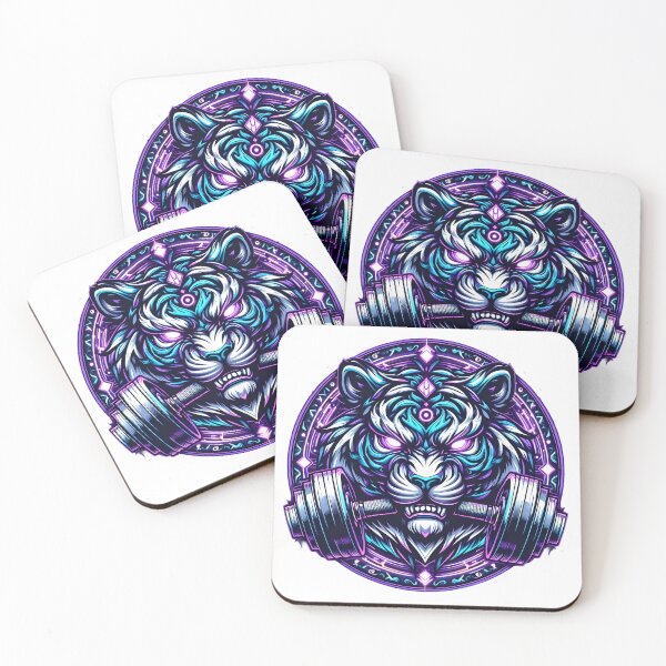 Item preview, Neon Cyber Tiger Dumbbell Logo - Gym Beast Mode designed and sold by MouradStudio.