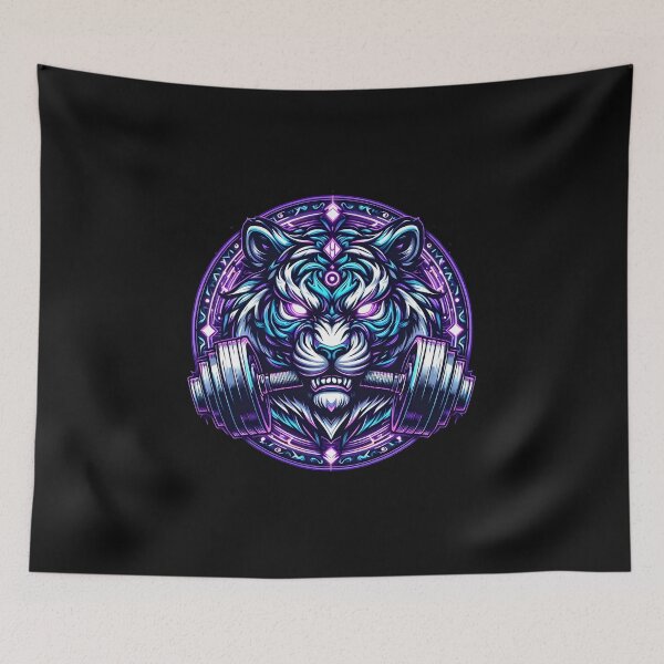 Item preview, Neon Cyber Tiger Dumbbell Logo - Gym Beast Mode designed and sold by MouradStudio.