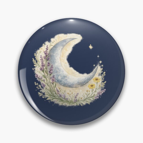 Item preview, Crescent Moon with Wild Plants – Botanical Moon Illustration designed and sold by Verdaire.
