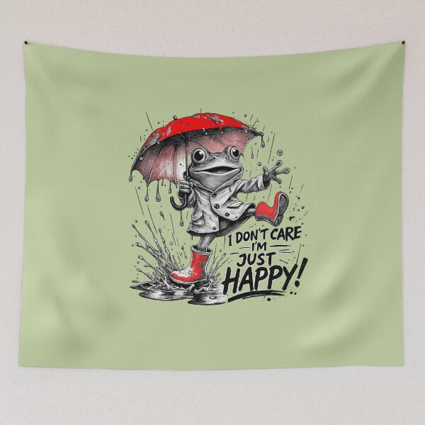 Item preview,  Funny frog with an umbrella. I don't  care, I'm just happy! designed and sold by Natart1004.