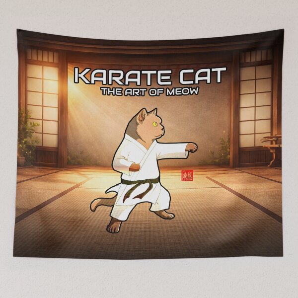 Item preview, Uny Karate Cat Warrior Illustration designed and sold by Fei Long Design Hub.