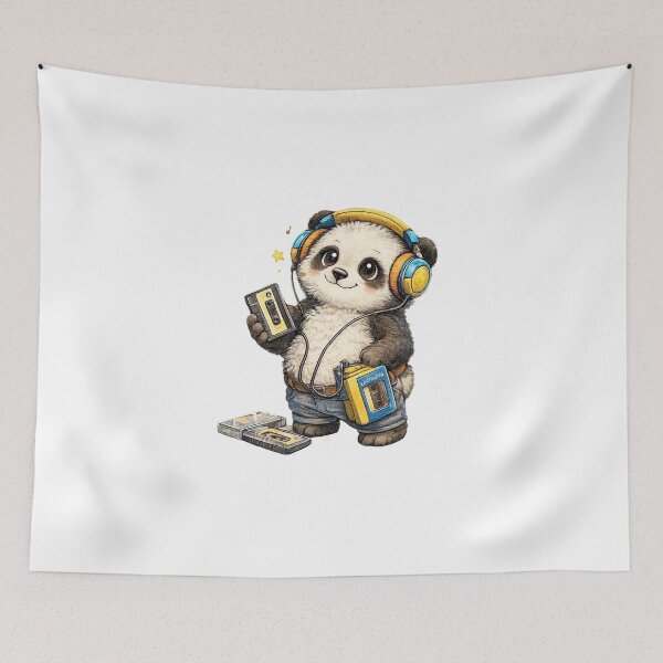 Item preview, Cute Panda Listening to Music with Cassette Walkman – Hand Drawn Colored Pencil Sticker Illustration designed and sold by Felixuss.