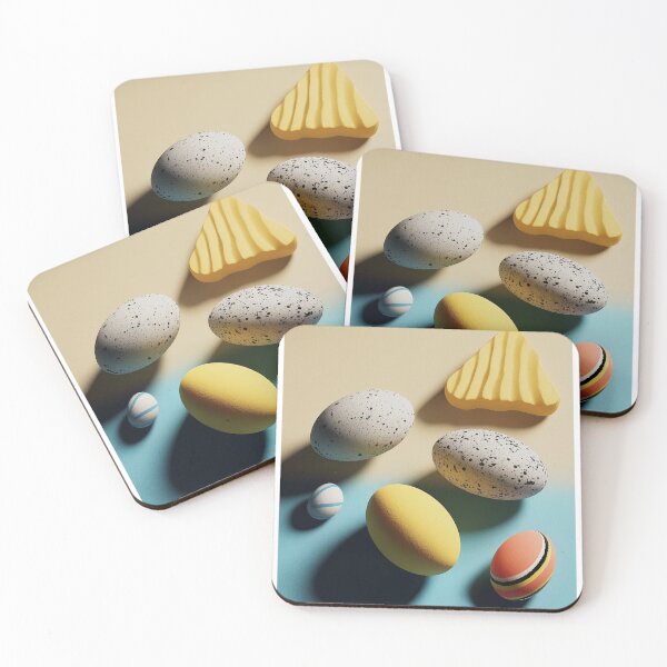 Item preview, Colorful decorative eggs arranged on a pastel background with shadows and textures visible designed and sold by Stellar Geometry.