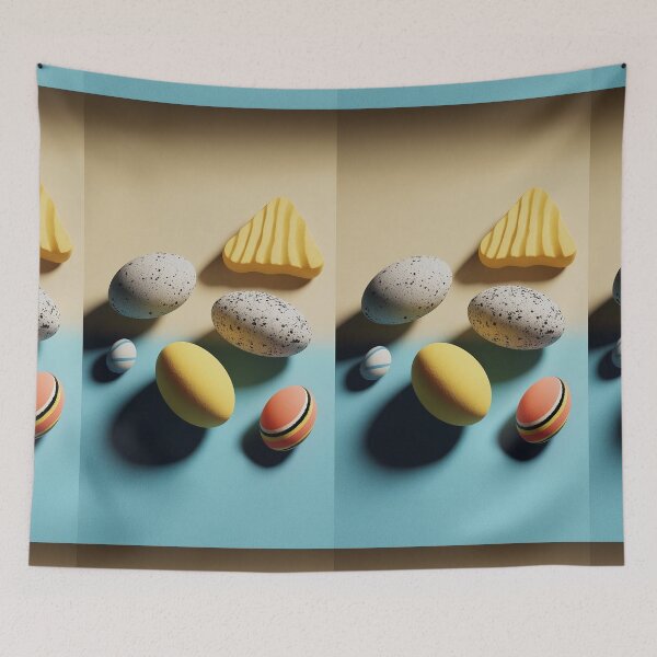 Item preview, Colorful decorative eggs arranged on a pastel background with shadows and textures visible designed and sold by Stellar Geometry.