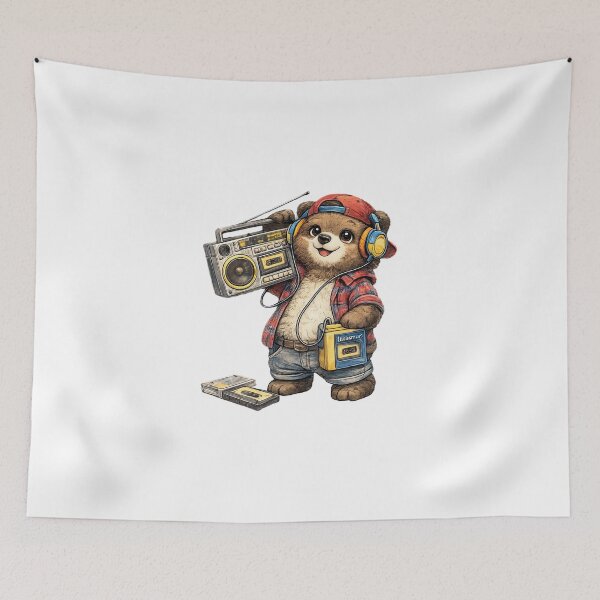 Item preview, Cute Bear with Retro Boombox – Hand Drawn Colored Pencil Sticker Illustration designed and sold by Felixuss.