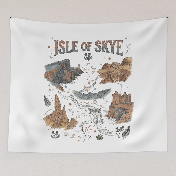 Item preview, Isle of Skye Landmarks Folk Art Map - Old Man of Storr & Fairy Pools Art designed and sold by Loom on the Loch.
