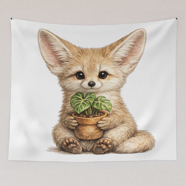 Item preview, Fennec Fox Holding Monstera designed and sold by thehaywirehoney.