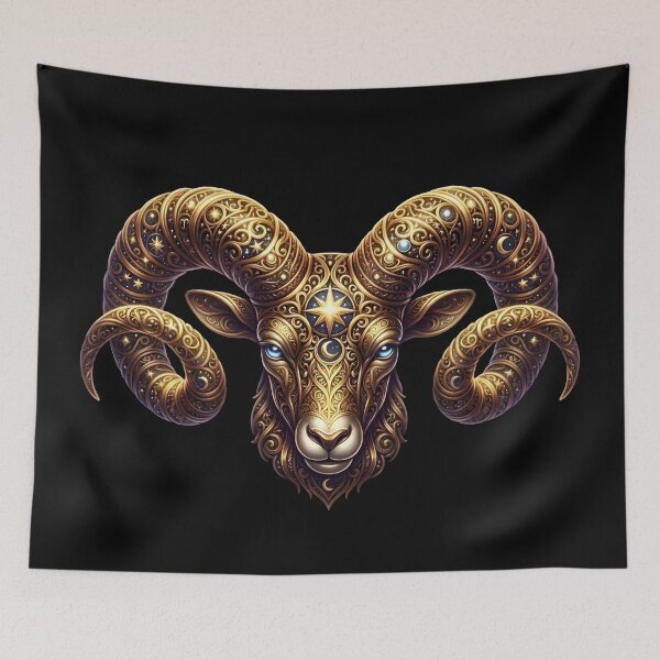 Item preview, Golden Aries Ram Head Zodiac Constellation Art designed and sold by Dakson Design - Fantasy Art.