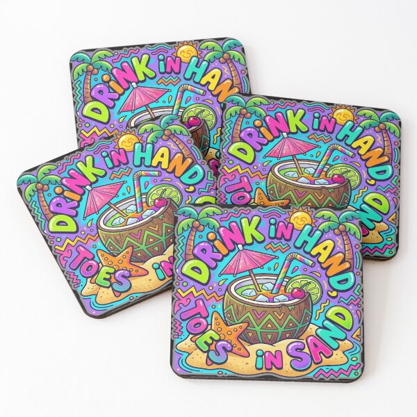 Item preview, Copy of Drink In Hand Toes In Sand Tropical Cocktail Kitsch (Sticker Version) designed and sold by ryanguas.