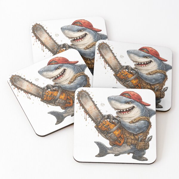 Item preview, Brutal Shark with Chainsaw – Hand Drawn Colored Pencil Sticker Illustration designed and sold by Felixuss.