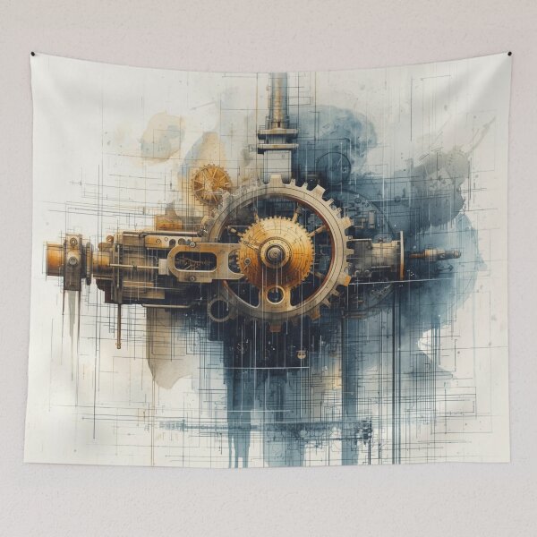 Item preview, Vintage Steampunk Mechanical Gear Architectural Sketch designed and sold by AAMHdesigns.