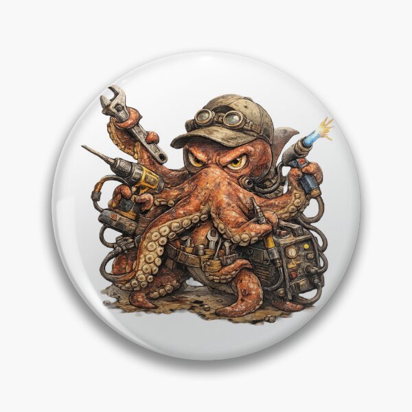 Item preview, Brutal Octopus Mechanic with Tools – Hand Drawn Colored Pencil Sticker Illustration designed and sold by Felixuss.