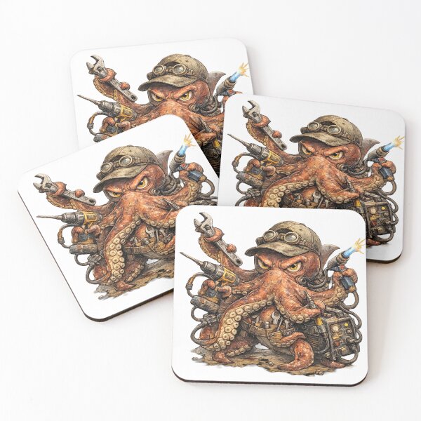 Item preview, Brutal Octopus Mechanic with Tools – Hand Drawn Colored Pencil Sticker Illustration designed and sold by Felixuss.