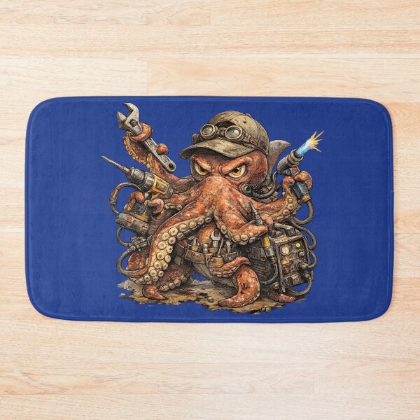 Item preview, Brutal Octopus Mechanic with Tools – Hand Drawn Colored Pencil Sticker Illustration designed and sold by Felixuss.