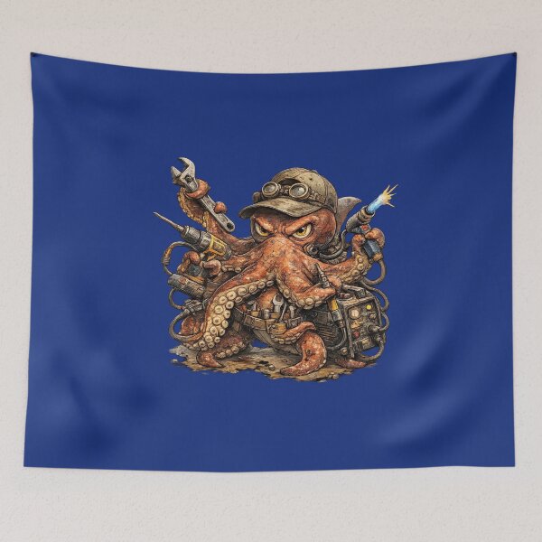 Item preview, Brutal Octopus Mechanic with Tools – Hand Drawn Colored Pencil Sticker Illustration designed and sold by Felixuss.