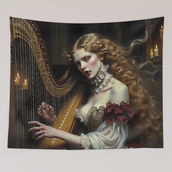 Item preview, Stunning vampire playing harp. designed and sold by Velvet Smoke Images.