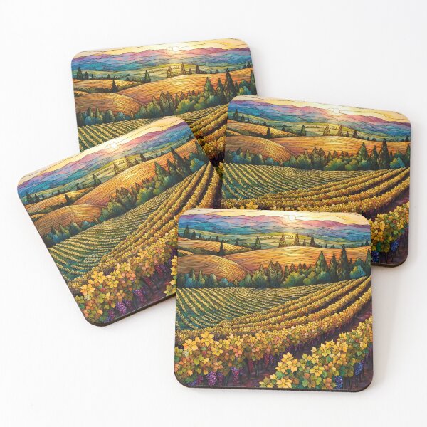Item preview, Stained Glass Vineyard Landscape | Wine Country Sunset designed and sold by Debbie Schulte.