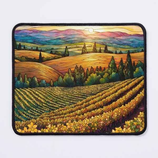 Item preview, Stained Glass Vineyard Landscape | Wine Country Sunset designed and sold by Debbie Schulte.