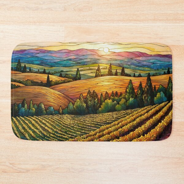 Item preview, Stained Glass Vineyard Landscape | Wine Country Sunset designed and sold by Debbie Schulte.