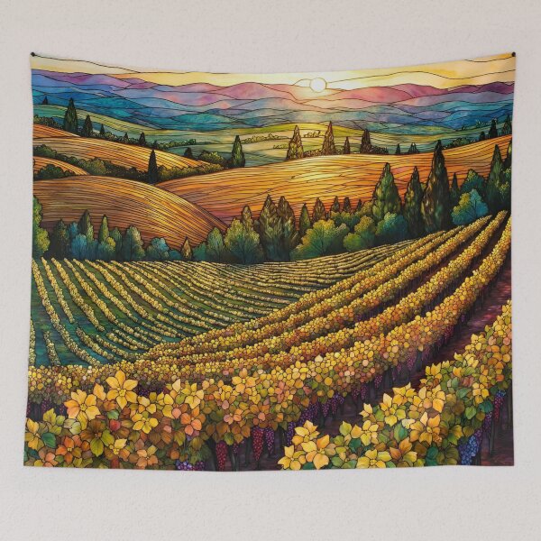 Item preview, Stained Glass Vineyard Landscape | Wine Country Sunset designed and sold by Debbie Schulte.