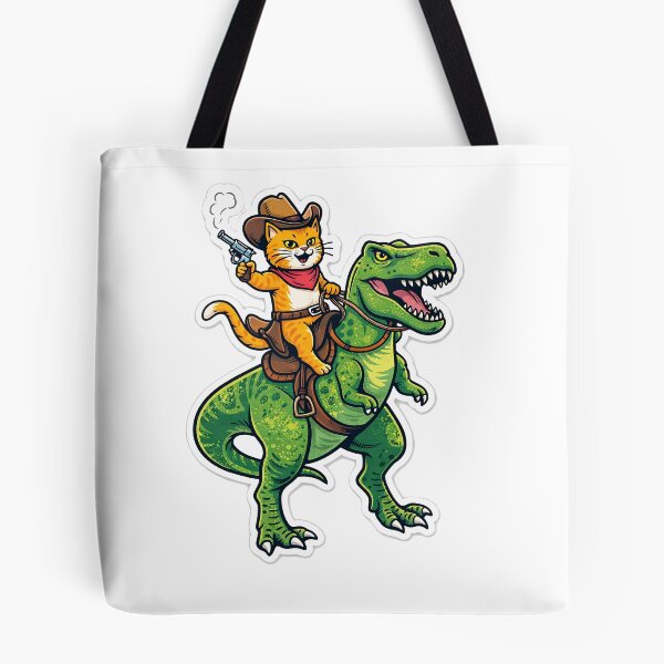 Item preview, A hilarious cowboy cat riding a T-Rex sticker that combines the Wild West with prehistoric chaos designed and sold by PIXEL POP DESIGNS - Beyond the Norm!.