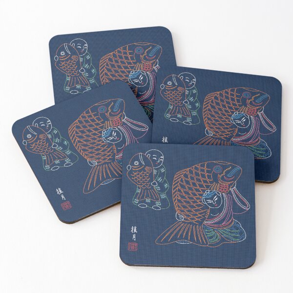 Item preview, Sashiko Pattern of Men Carrying Big Fish designed and sold by GaFeltaStitch.
