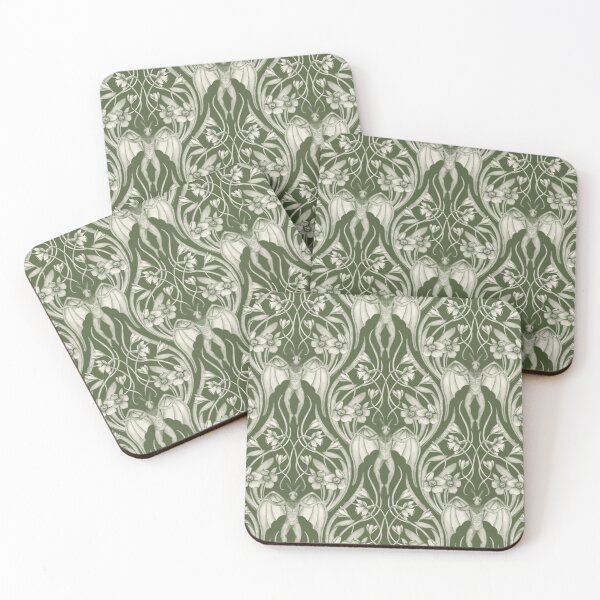 Item preview, Art Nouveau Mothman Damask in Dark Green designed and sold by somecallmebeth.
