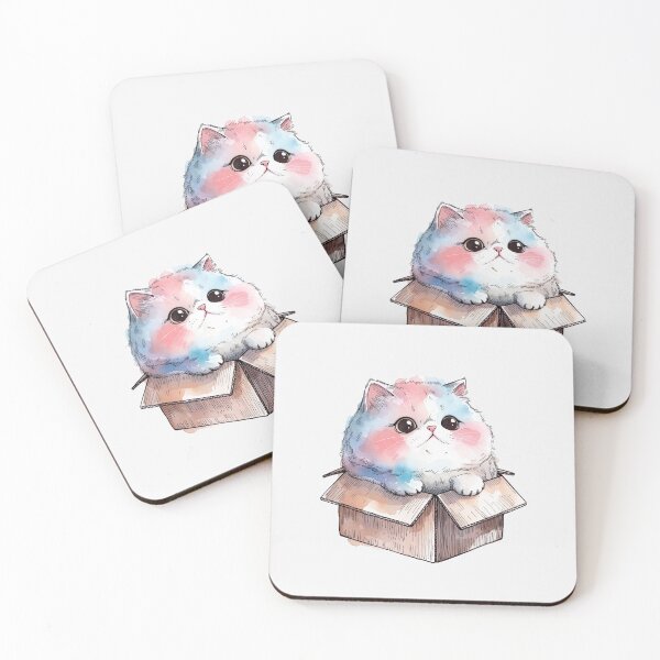 Item preview, Adorable Chubby Kitten in Cardboard Box Watercolor Pastel Art designed and sold by PixelQ.